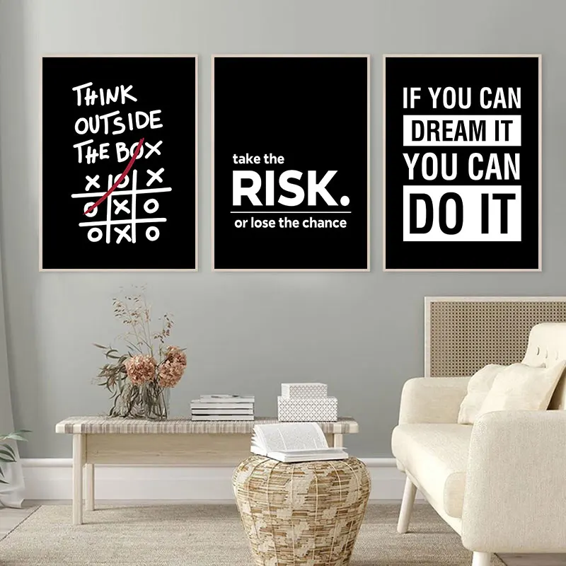 Black and White Inspirational Quotes Canvas Art Poster Prints Modern Motivational Wall Decor Pictures for Home Office