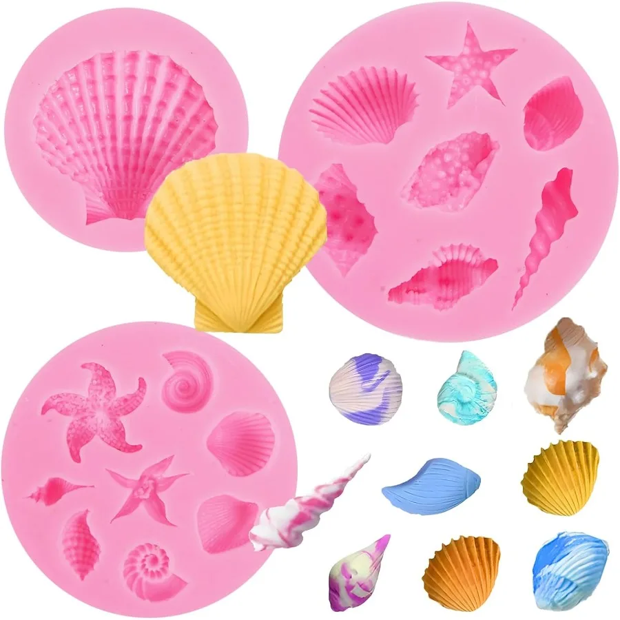 3 Stücke Marine Thema Kuchen Fondant Silikonform Muschel Coh Fisch Korallen Backformen Für DIY Süßigkeiten Schokolade Fondant Polymer Clay