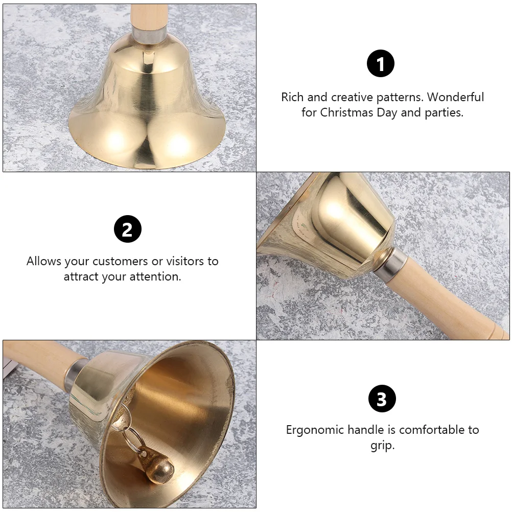 

2Pcs HandBell CopperWooden Rattle Lightweight SchoolHome HotelParty Christmas Festive Atmosphere Storage