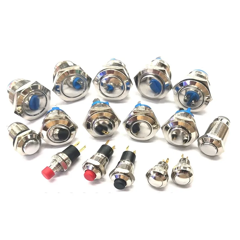 Botón de metal, interruptor de reinicio automático/autobloqueo adecuado para bocinas de automóviles, timbres, etc. 7/8/10/12/16/19MM