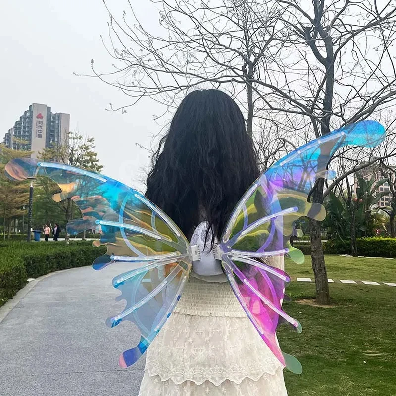 Halloween Dress Up Fairy Wings Costume With Music Light Glowing Shiny Costume Girl Performance For Halloween Xmas Birthday Decor