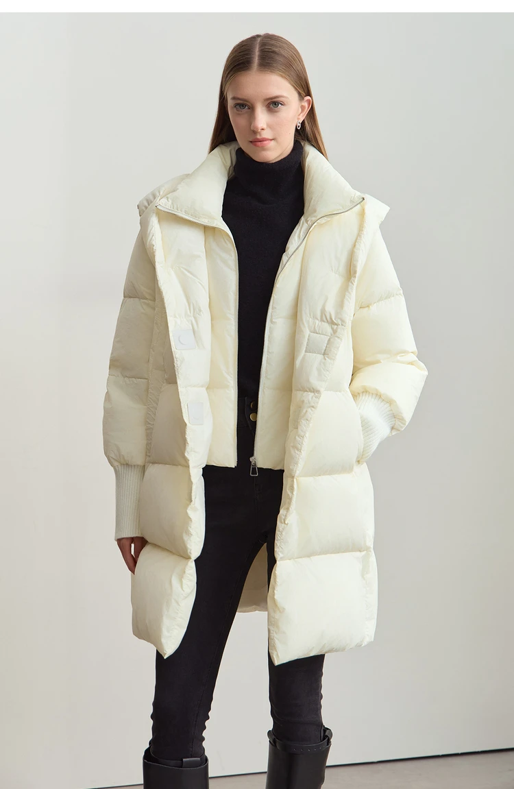 Amii 2026 Winter Warm New Women Down Jacket Cuffs Magnetic Buckle Zipper Hooded Fake Two-piece Thick Loose Long Coats 12444104