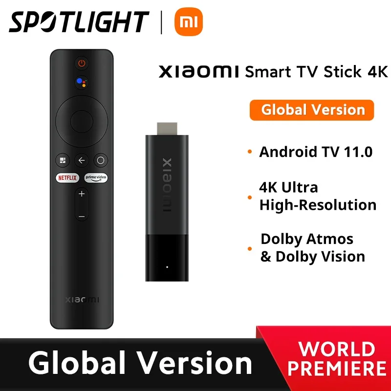 Global Version Xiaomi TV Stick 4K Android TV 11 Quad-core Portable Streaming Media 2GB RAM 8GB ROM Netflix Wifi Google Assistant