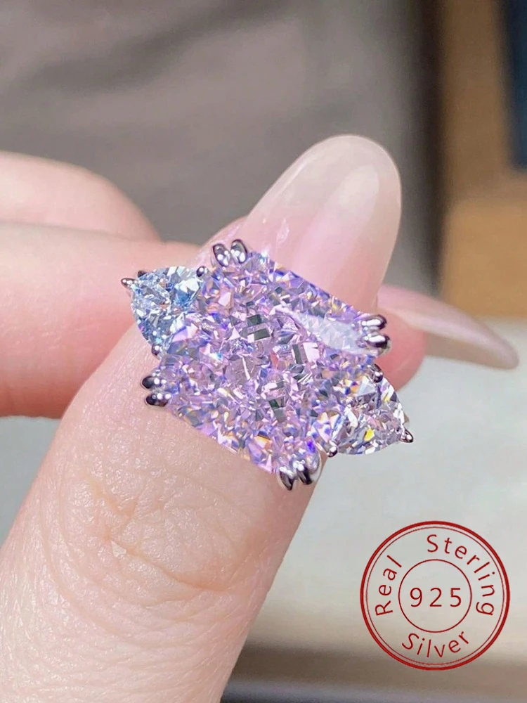 Ring aus 925er-Sterlingsilber, bunter Zuckerwürfel-Dreieck-Zirkonia-Ring für Damen, täglicher Jahrestag, luxuriös, hochwertiger edler Schmuck