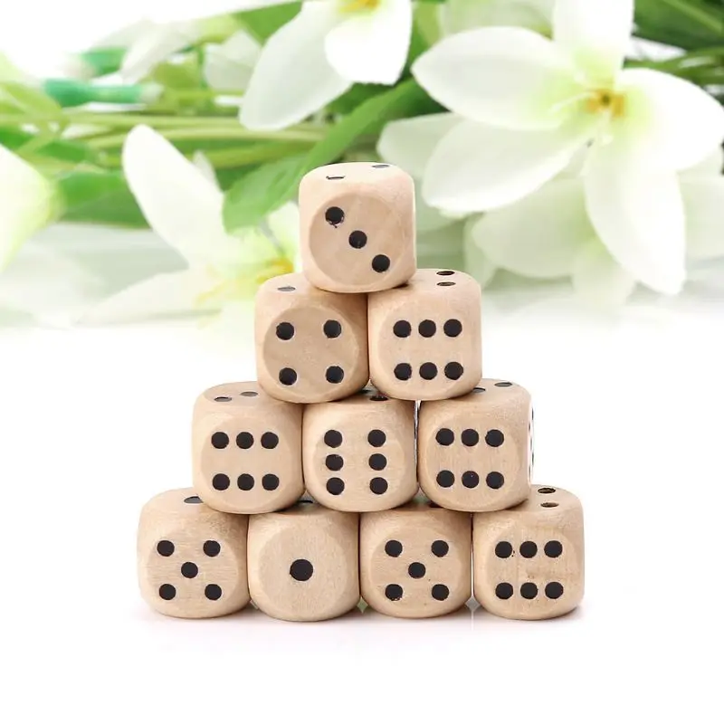 10x 14mm 6 Sided D6 Faces Wooden Dots Cubes Round Corner Kid Digital Dices