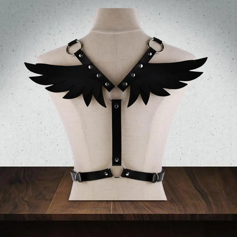 Angel Wing Faux Leather Adjustable Harness Waist Shoulder Bondage Halterneck