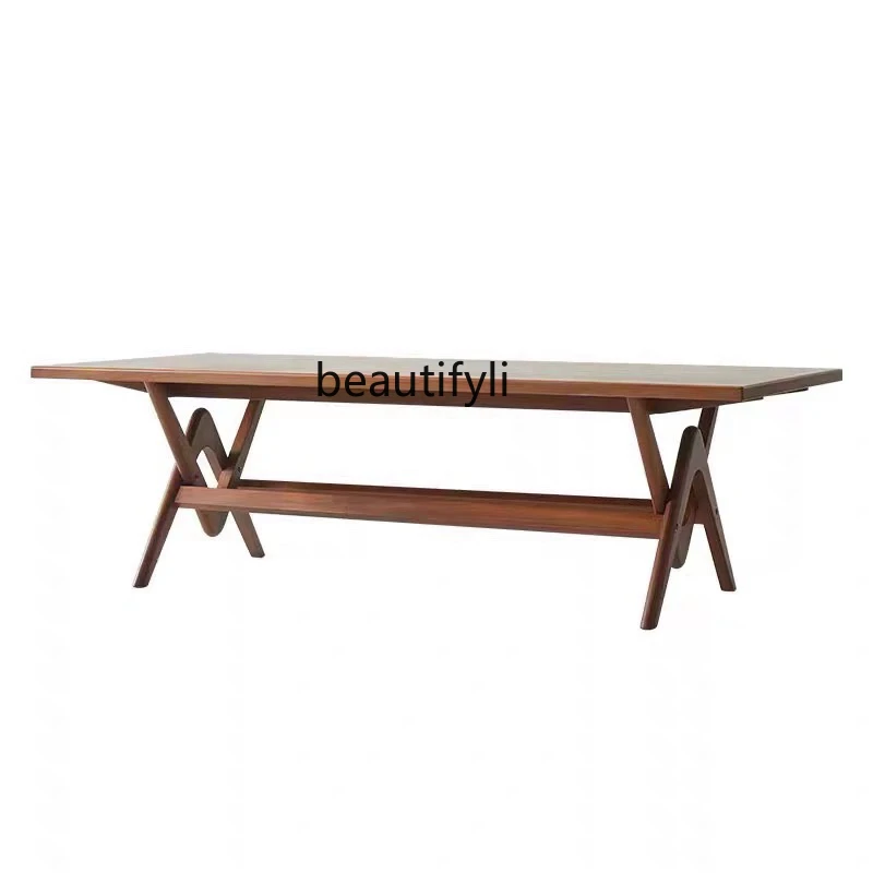 Wabi Sand wind all solid wood simple, creative dining table living room log, table light luxury, workbench