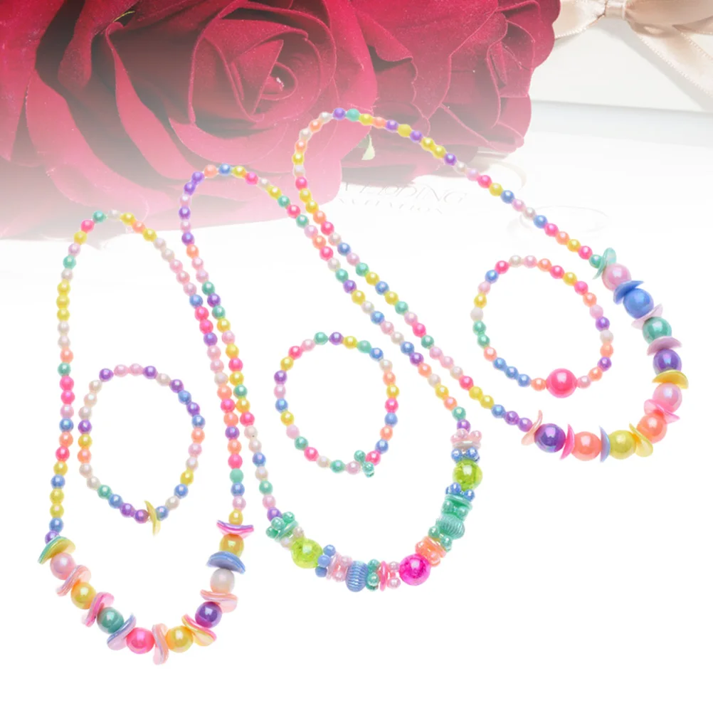 

3 Sets Pearl Children's Necklace Bracelet Choker Necklaces for Girls Beads Jewelry Baby