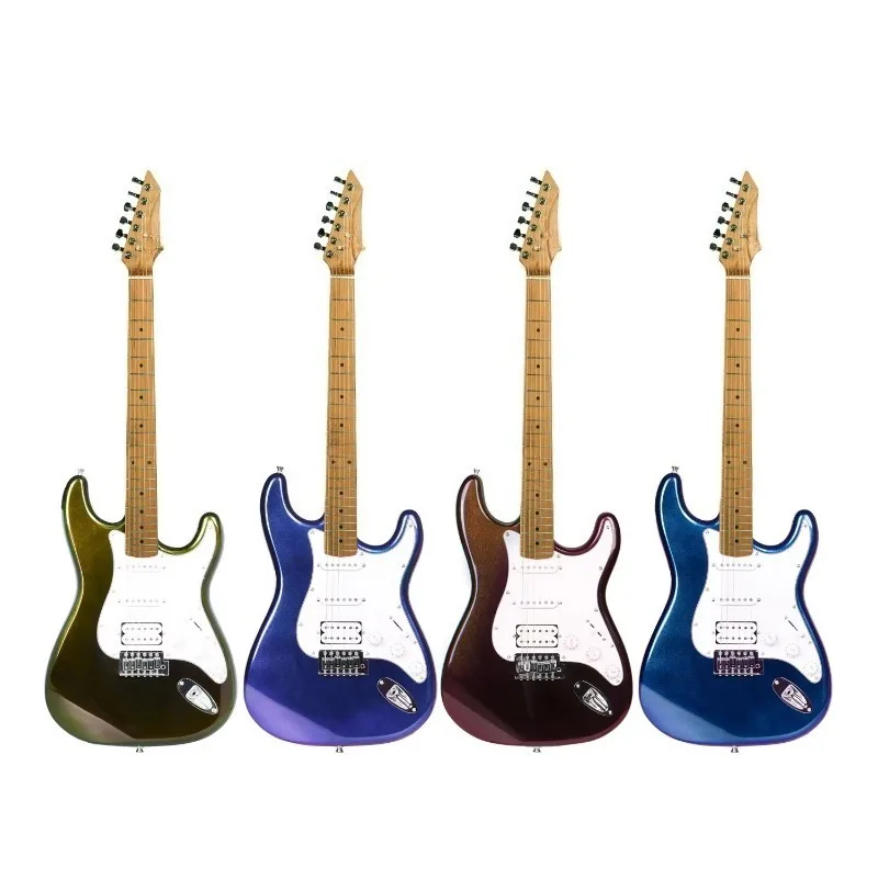 Solid Wood 6‑String Electric Guitar High Gloss Finish Stringed Musical Instrument