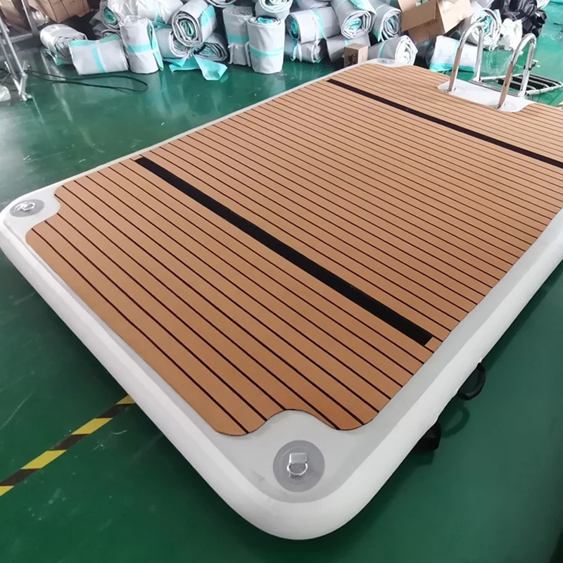 

Drop Stitch PVC Teak Foam Inflatable Swim Platform Floating Dock With Ladder