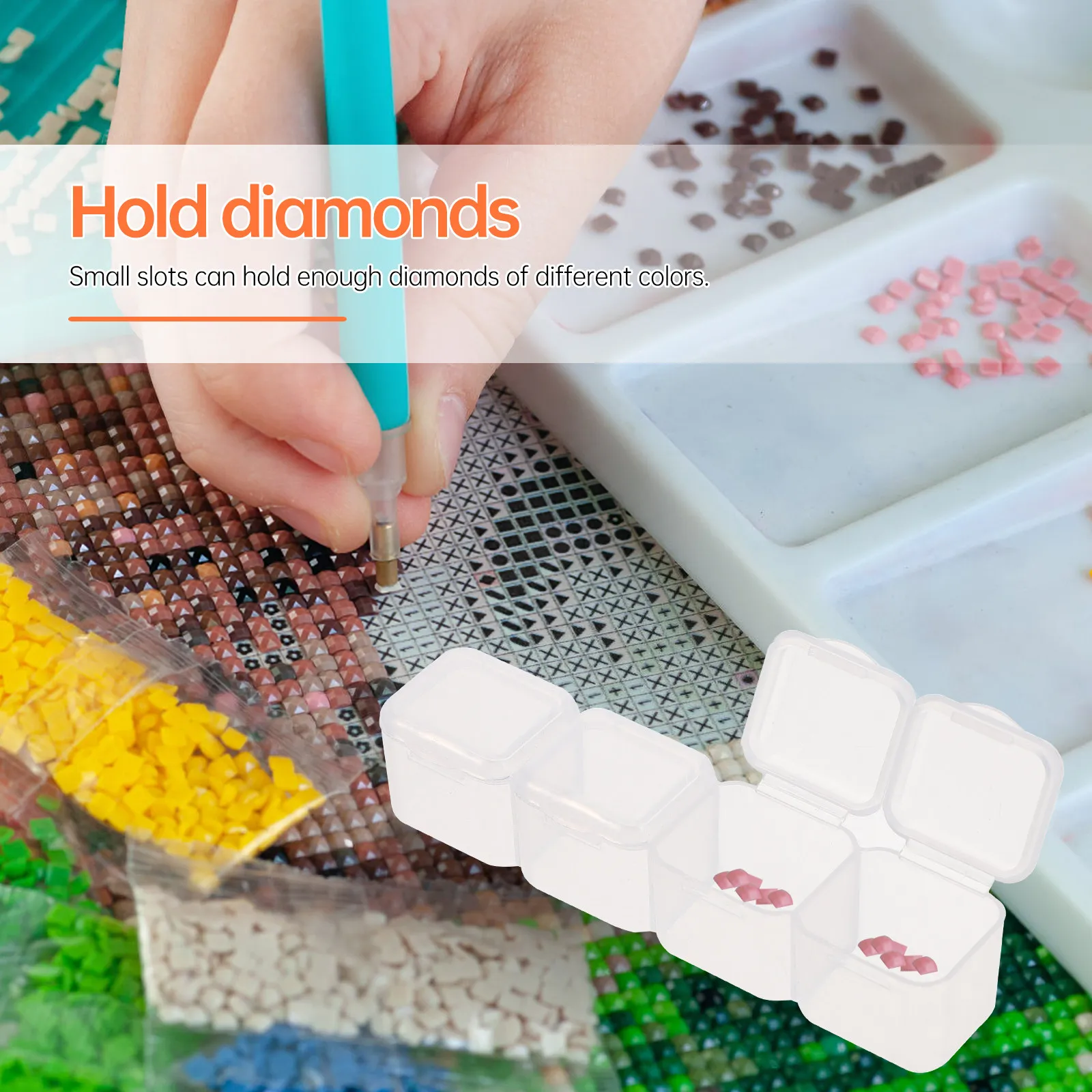 20Pcs Diamond Organizer Box 4 Compartments Lid Storage Case for Rhinestones Beads Nail Art Tools Jewelry Small Items