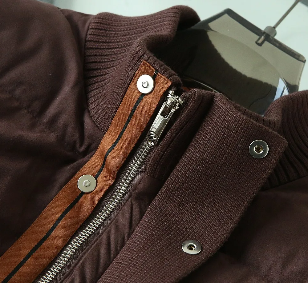 Piumino da uomo preppy italiano Jaet colletto alla coreana patchwork lavorato a maglia bianco Du piuma cardigan cappotto di lusso autunno inverno