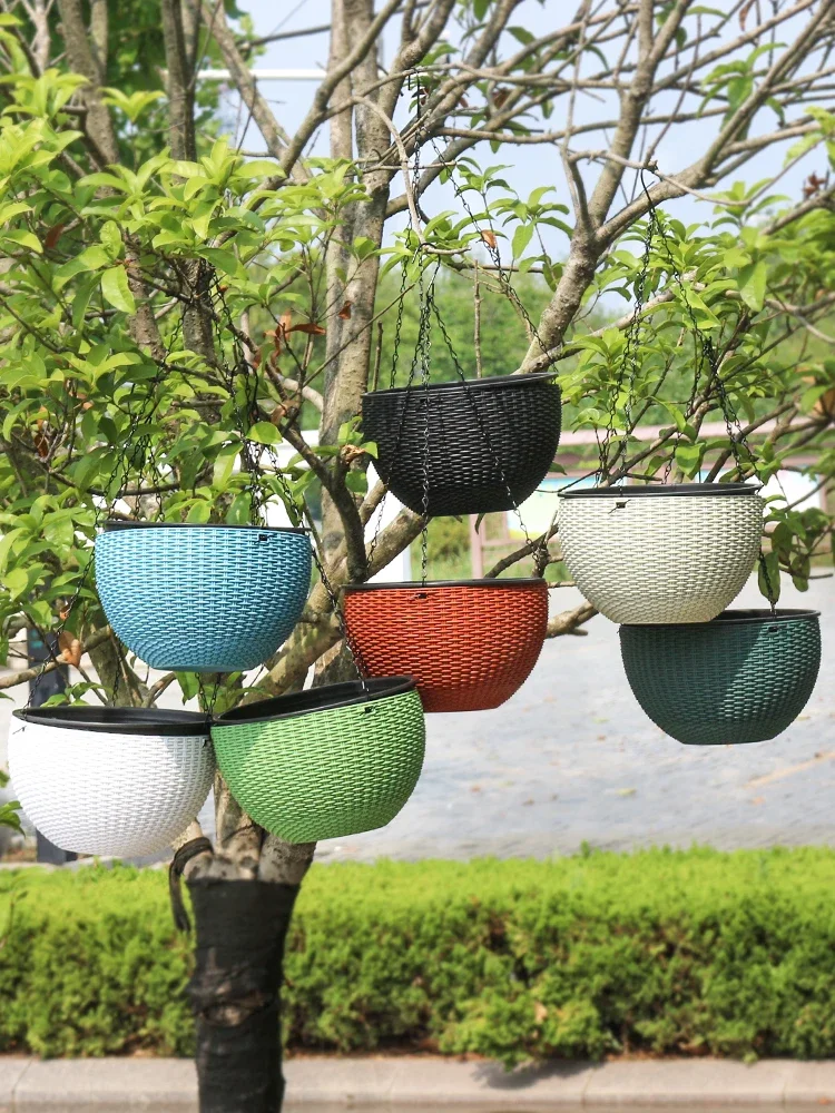 Hanging hanging orchid flower pot hanging type plastic rattan basket lazy suction wall dill ivy ball thickened  pot