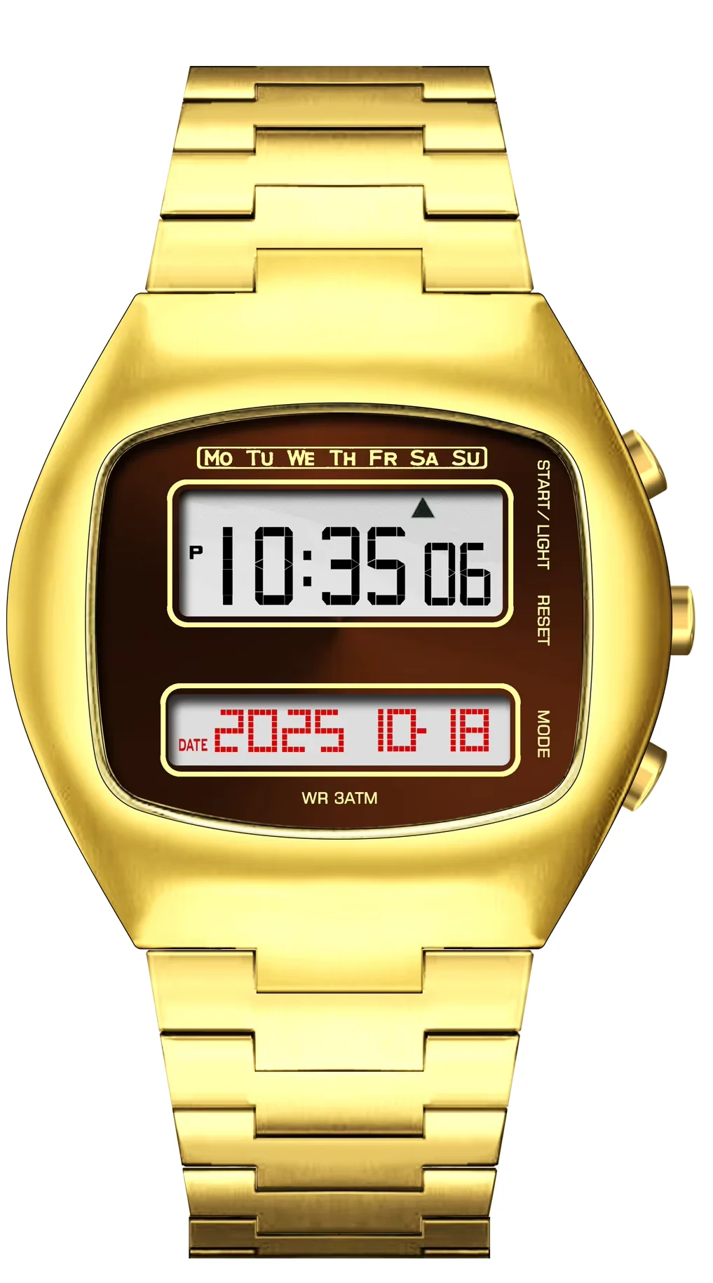 TV  Design Retro 1970s Electronic Digital Watch LCD Display Stainless Steel Case Classic Curved Design For Couple Lovers