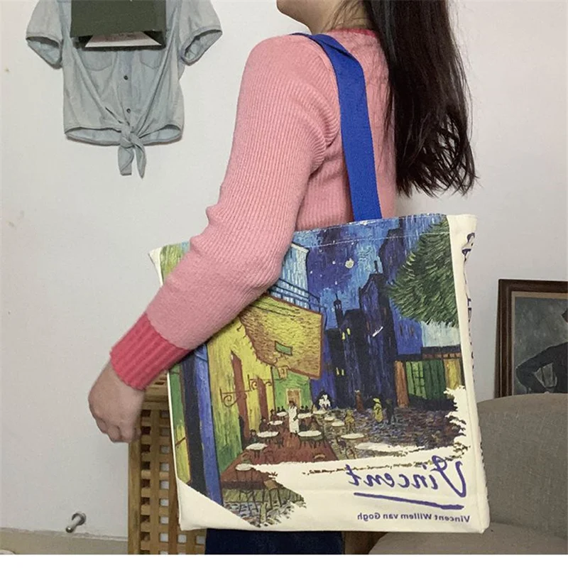 Borsa a tracolla in tela da donna Van Gogh borsa a mano Casual da donna con pittura a olio borsa da spiaggia riutilizzabile in cotone di alta qualità