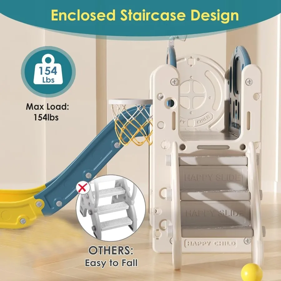 9 in 1 Toddler Slide Kid Slide for Toddlers Age 13 with Ring Toss Basketball Hoop and Telescope Indoor Outdoor Playset Playgrou