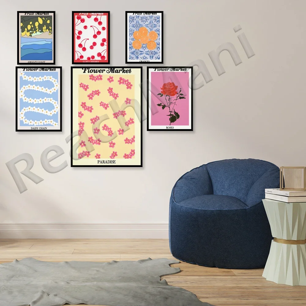 

Pink Flower Market Print, Paradise Flower Market Poster, Abstract Floral Print, Danish Pastel Room Decor, Printable Poster