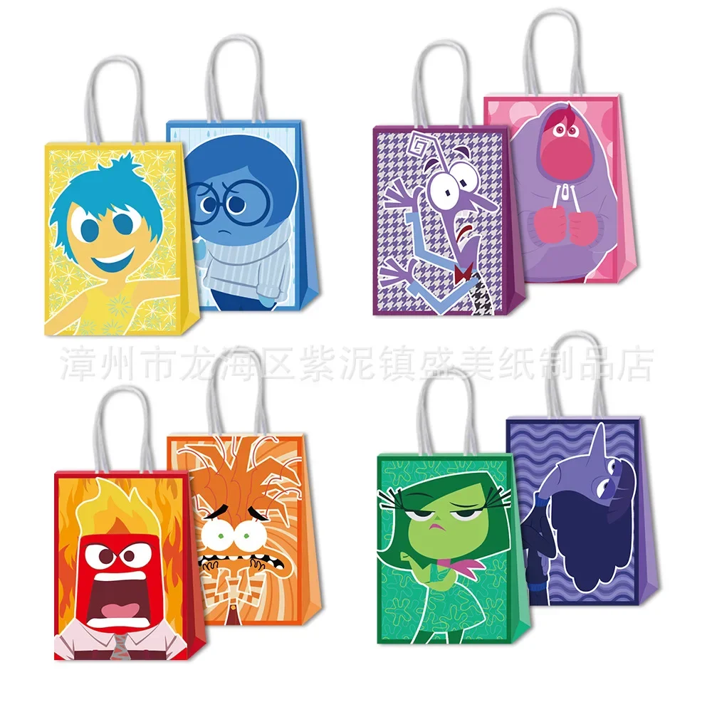 Disney Inside Out 2 Handle Kraft Paper Bags Candy Snack Packaging Eco Bag Anime Figures Prints Birthday Gift Bags Party Supplies