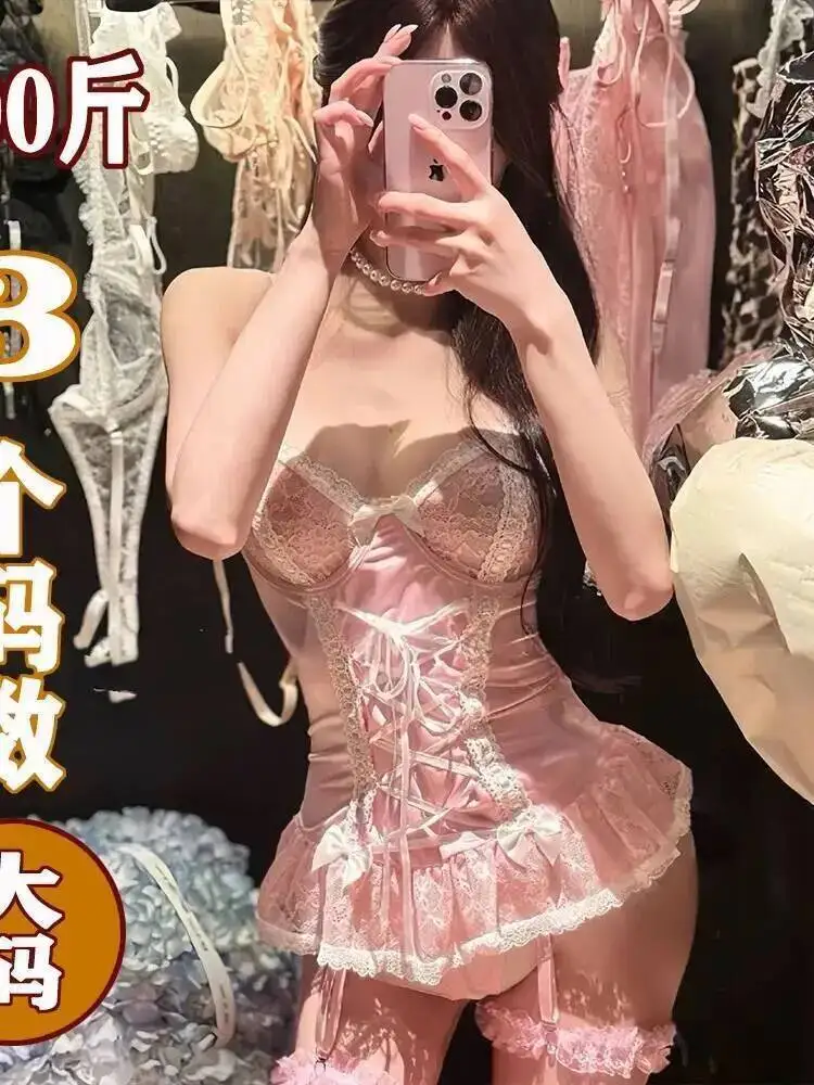 Plus Size Pure Desire Girl Style Sexy Lace Dress Elegant Tank Mini Dress Pink Sweet Women 2025 New Tops N200