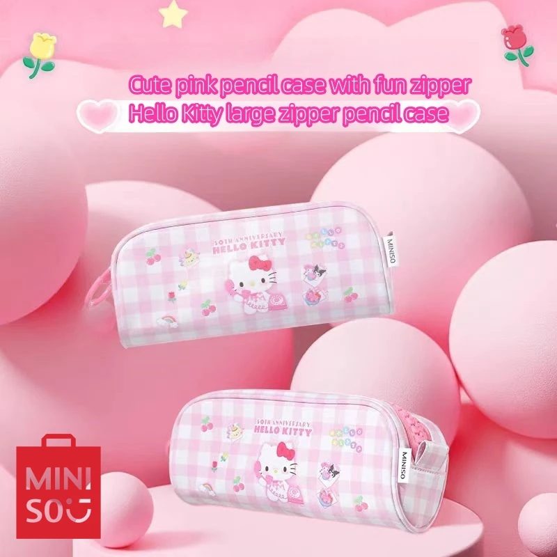 

Сумка MINISO для карандашей Hello Kitty, большая емкость, водонепроницаемая, однослойная, канцелярские принадлежности, дорожная косметичка, креативный подарок для детей