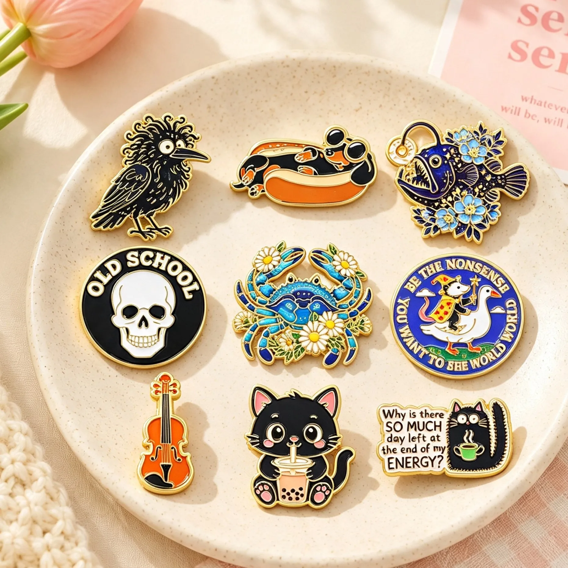 Embroidery Whale - Cute Black Cat Enamel Pin Cartoon
