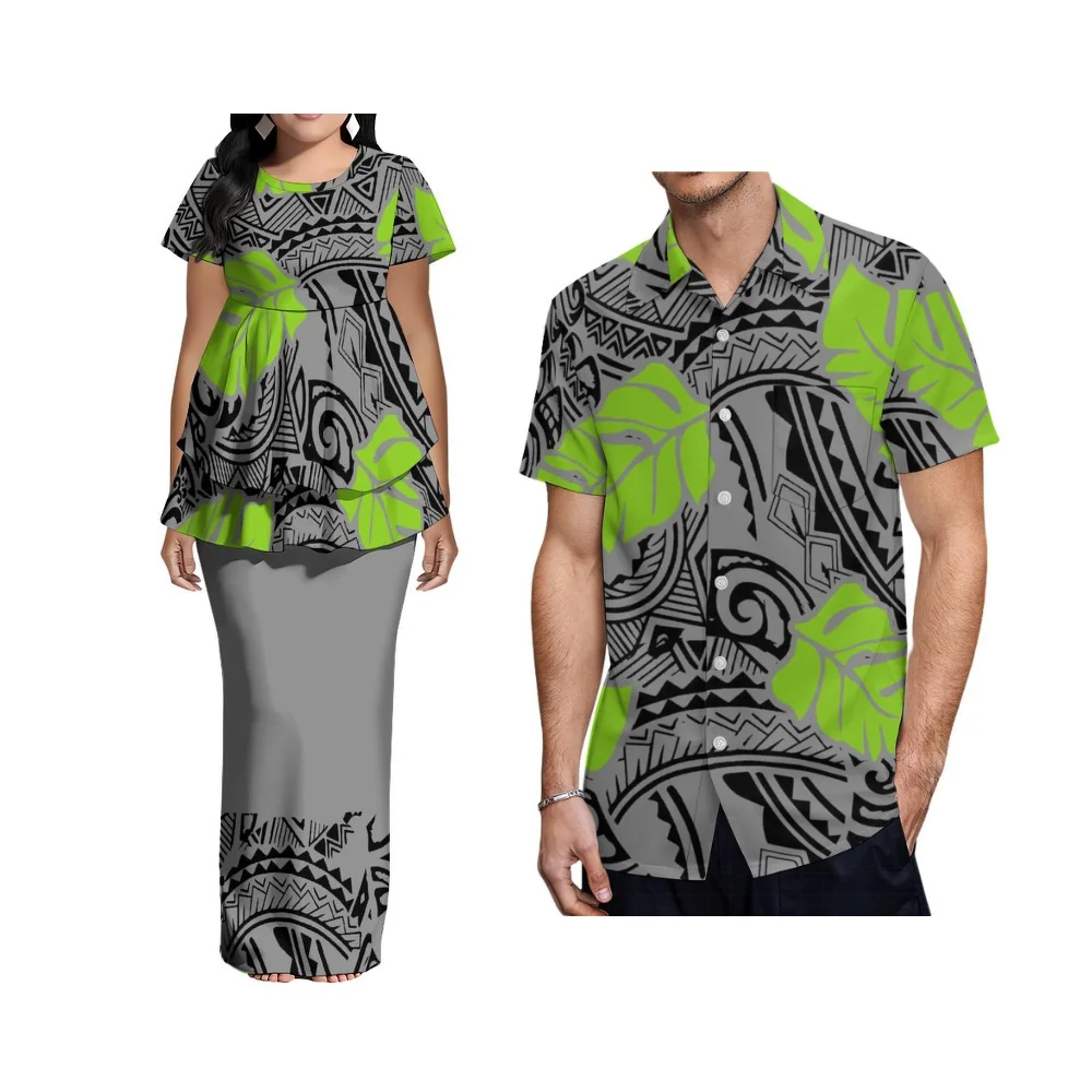

High-Quality Custom-Made Women'S Clothing With Floral Print Design Polynesian Women'S Puletasi Suit Dress Casual Couple Outfits