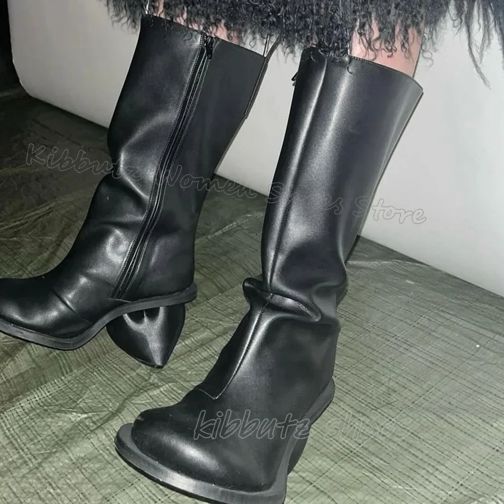 

Knee High Boots Heart Shape Heels Women Shoes Newest Square Toe Solid Color Luxury Leather Novelty Sexy Luxury Elegant Slip-On