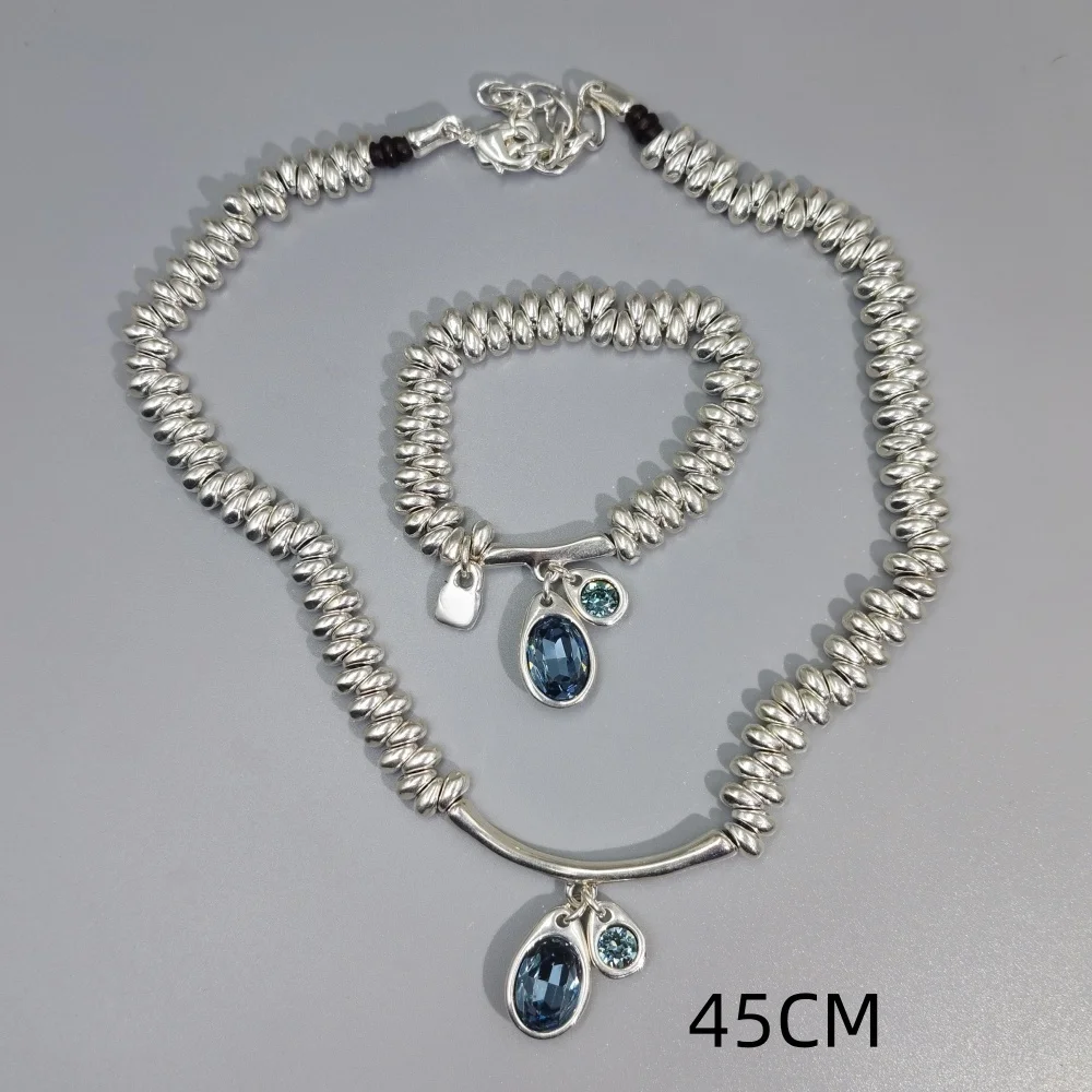 2026 Foreign Brand French Stunning Irregular Colored Zircon Bracelet Necklace Jewelry Set Gift