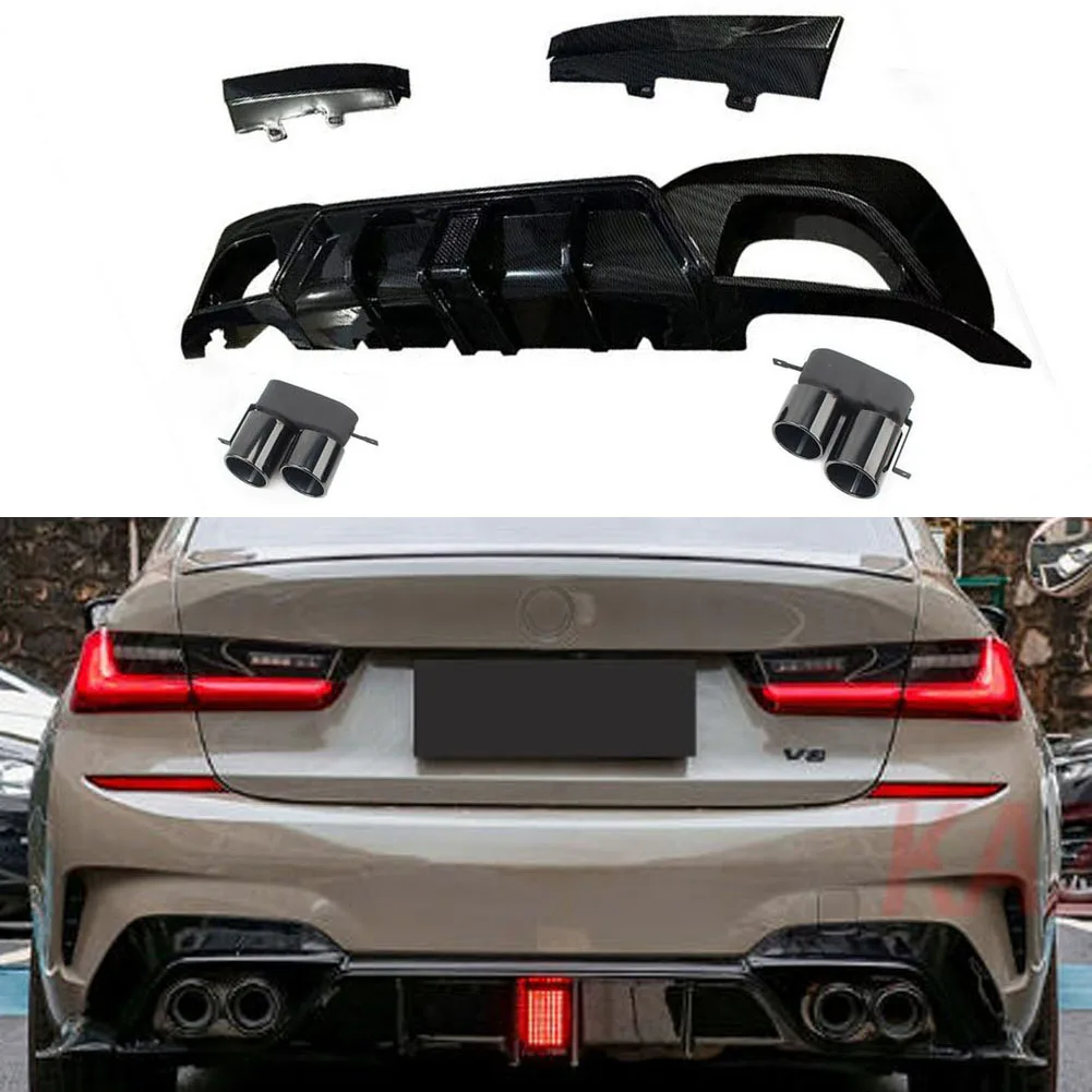 Heckdiffusor mit LED-Licht in Carbonfarbe und Schwarz für BMW 3er G20 G28 Sport 330i M340i 2019–2022