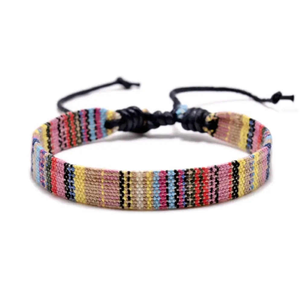 Multicolor Weave Bracelets Cotton and Linen Auspicious Patterns Webbing Hand Rope Ethnic Style Color Matching