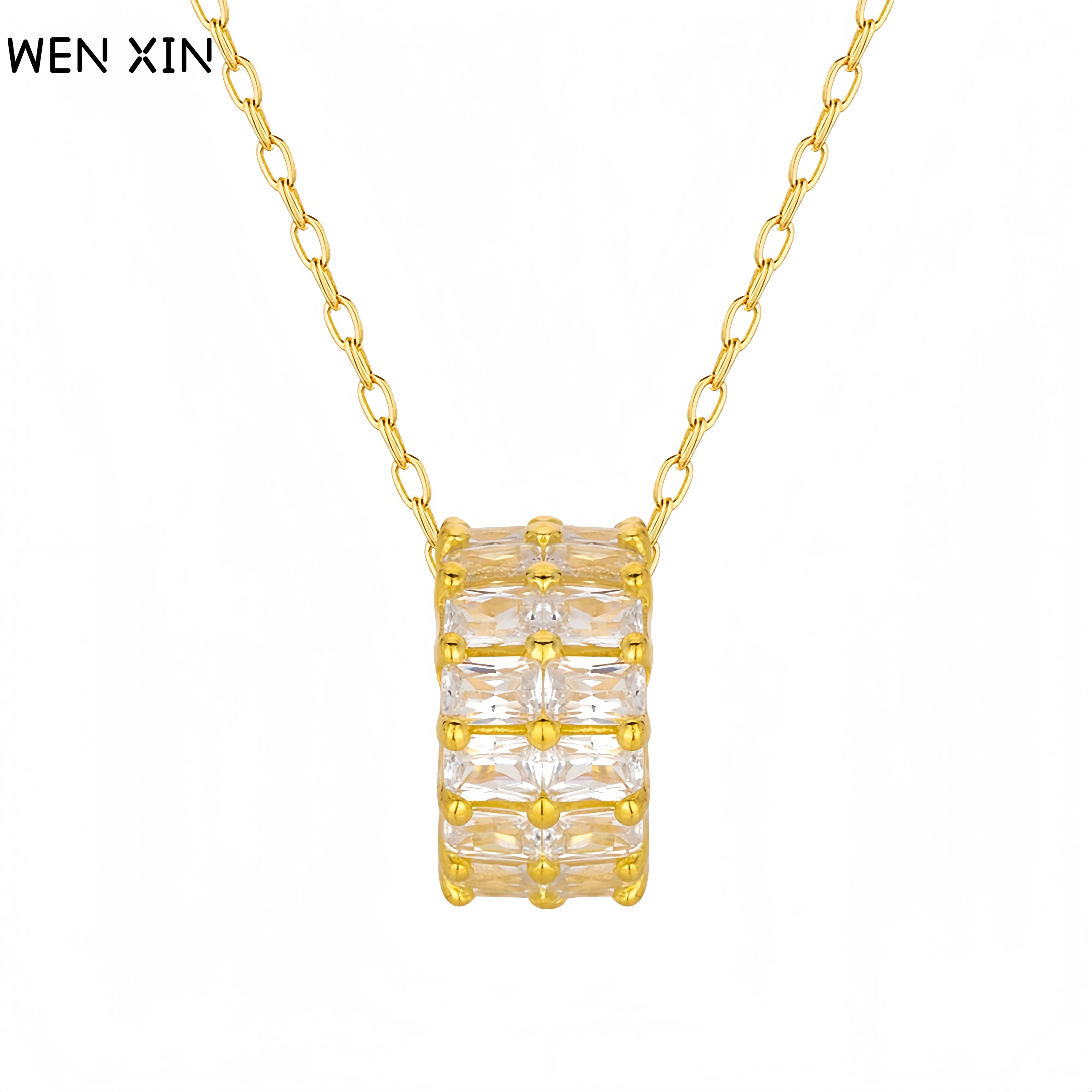 

WENXIN брендовое роскошное 18-каратное позолоченное ожерелье с круглым колесом и бриллиантами, стерлинговое серебро 925 пробы, циркон, кулон, ожерелья, ювелирные изделия