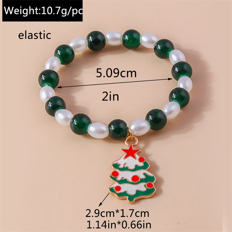 Modisches handgefertigtes Perlenarmband für Damen, Weihnachtsbaum-, Hirsch- und Glockenanhänger, Armband für Mädchen, Freundschaft, Party, Festival, Schmuck, Geschenke – Detail 9