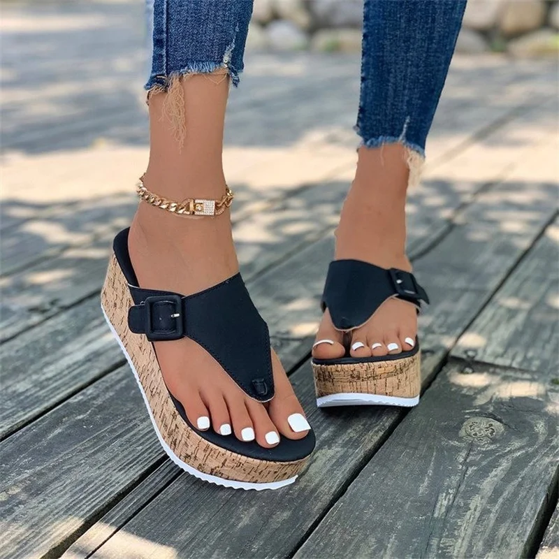 Women Platform High Heels Slippers  Female Clip Toe Flip Flops Shoes Wedges Sandals 2024 Summer Fashion New Slides Pumps Zapatos