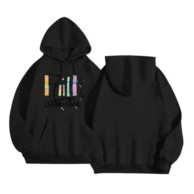 Autumn and winter men's and women's hoodies with letter printed pullovers, loose and warm pockets, fashionable casual hoodies