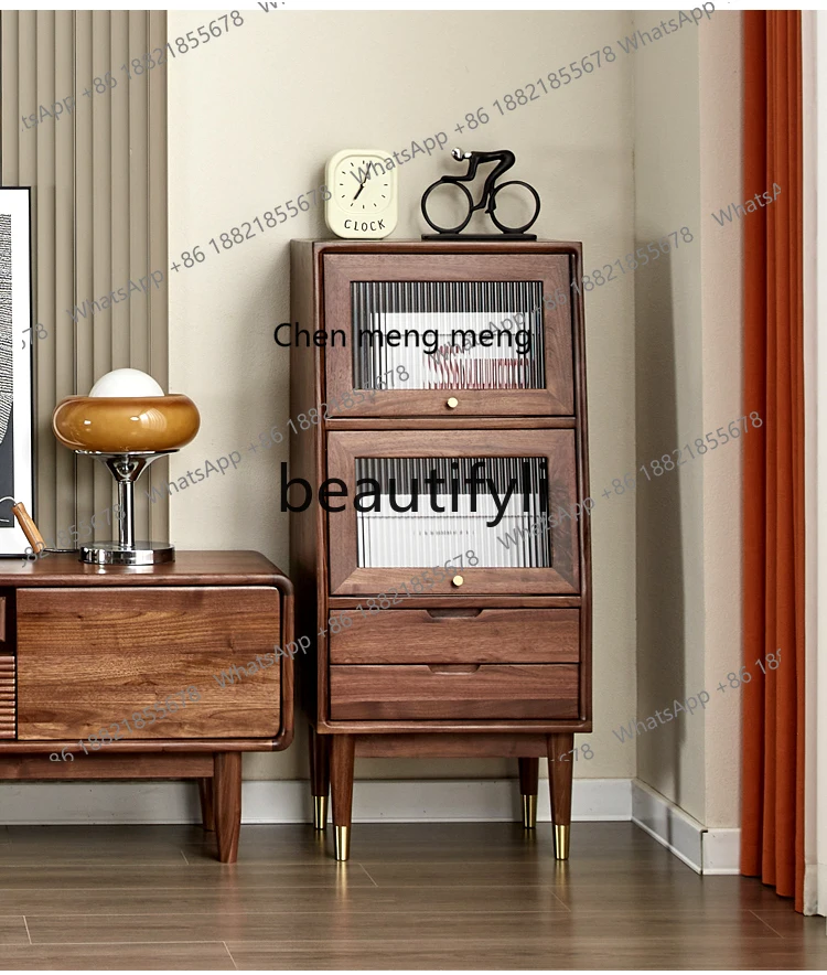 

178Nordic solid wood TV side cabinet North American black walnut living room storage chest wine cabinet