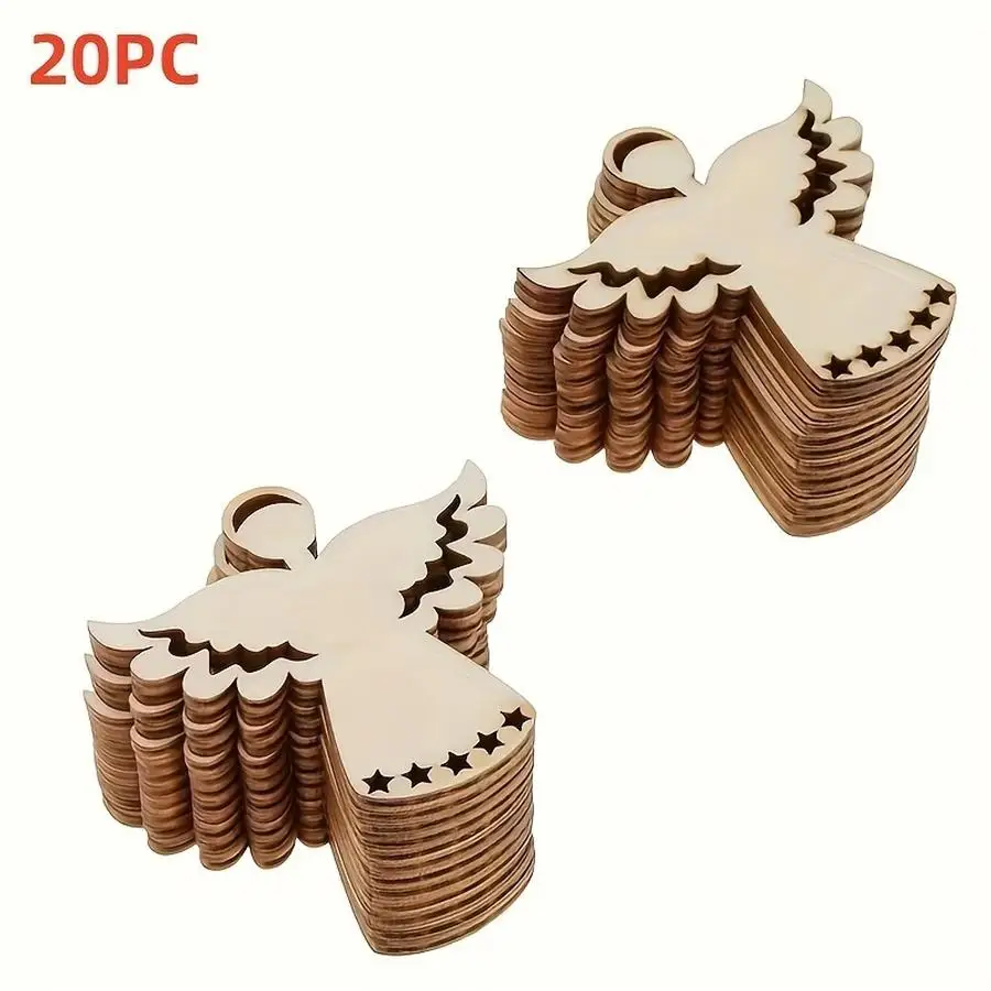 1/5/10/20/50/100pcs Craft supplies: a wooden angel-shaped pendant with a star-shaped cutout design, perfect for DIY crafts, wedd