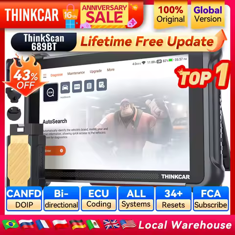 THINKCAR THINKSCAN 689BT Key Programming Bi-directional Automotive Diagnostic Tool ECU Coding CANFD DOIP 34 Resets Obd2 Scanner