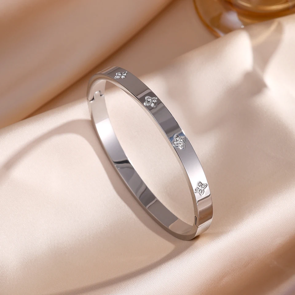 ZAKOL 5/1 قطعة تألق زركونيا مطعمة الفولاذ المقاوم للصدأ سوار مجموعة للنساء تكويم أساور موضة غير يتلاشى مجوهرات هدية