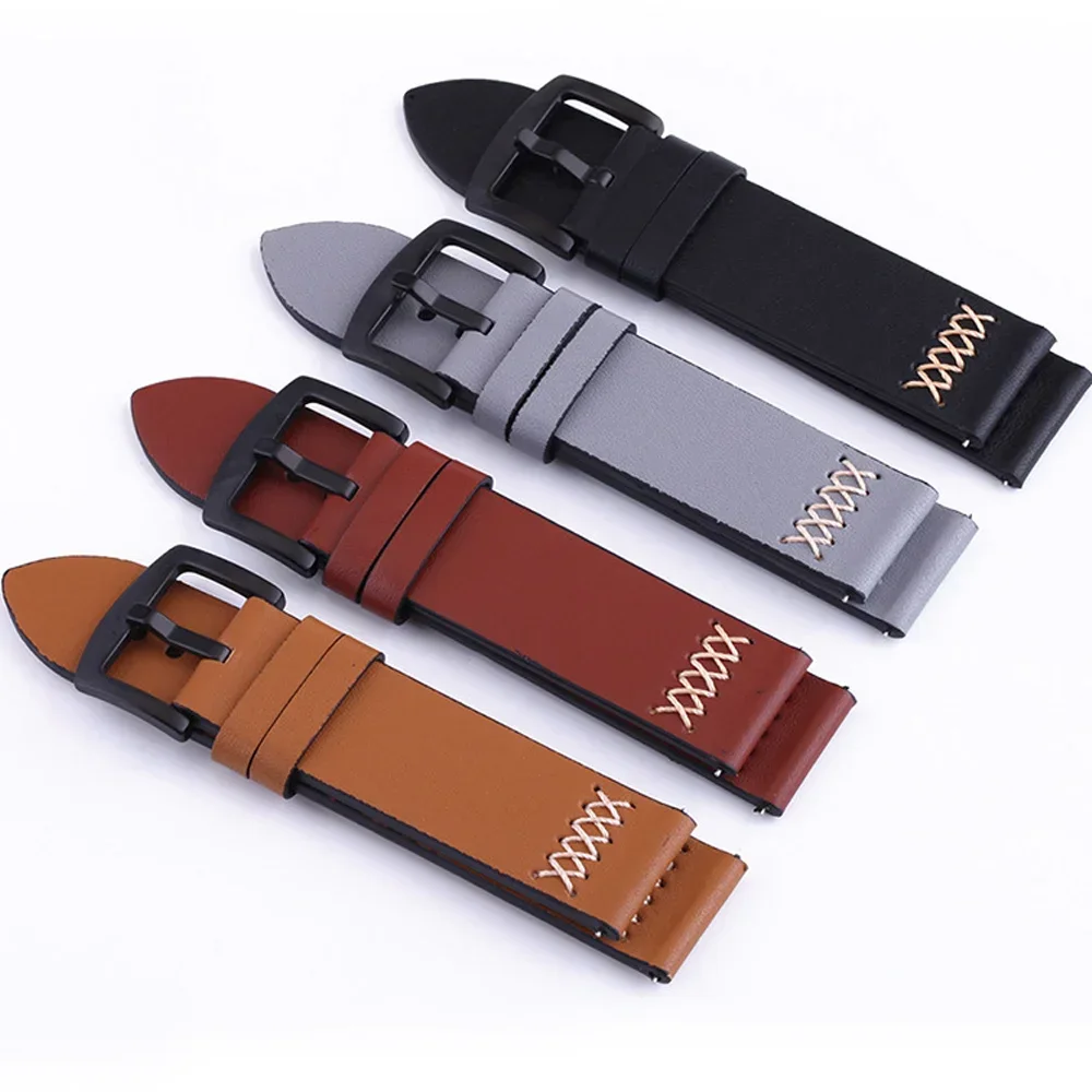 20/22 مللي متر حزام من الجلد الطبيعي لساعة سامسونج جالاكسي 7/6/5 برو/4 كلاسيكي 24/26 مللي متر سوار رياضي هواوي/Redmi حزام (استيك) ساعة الأشرطة