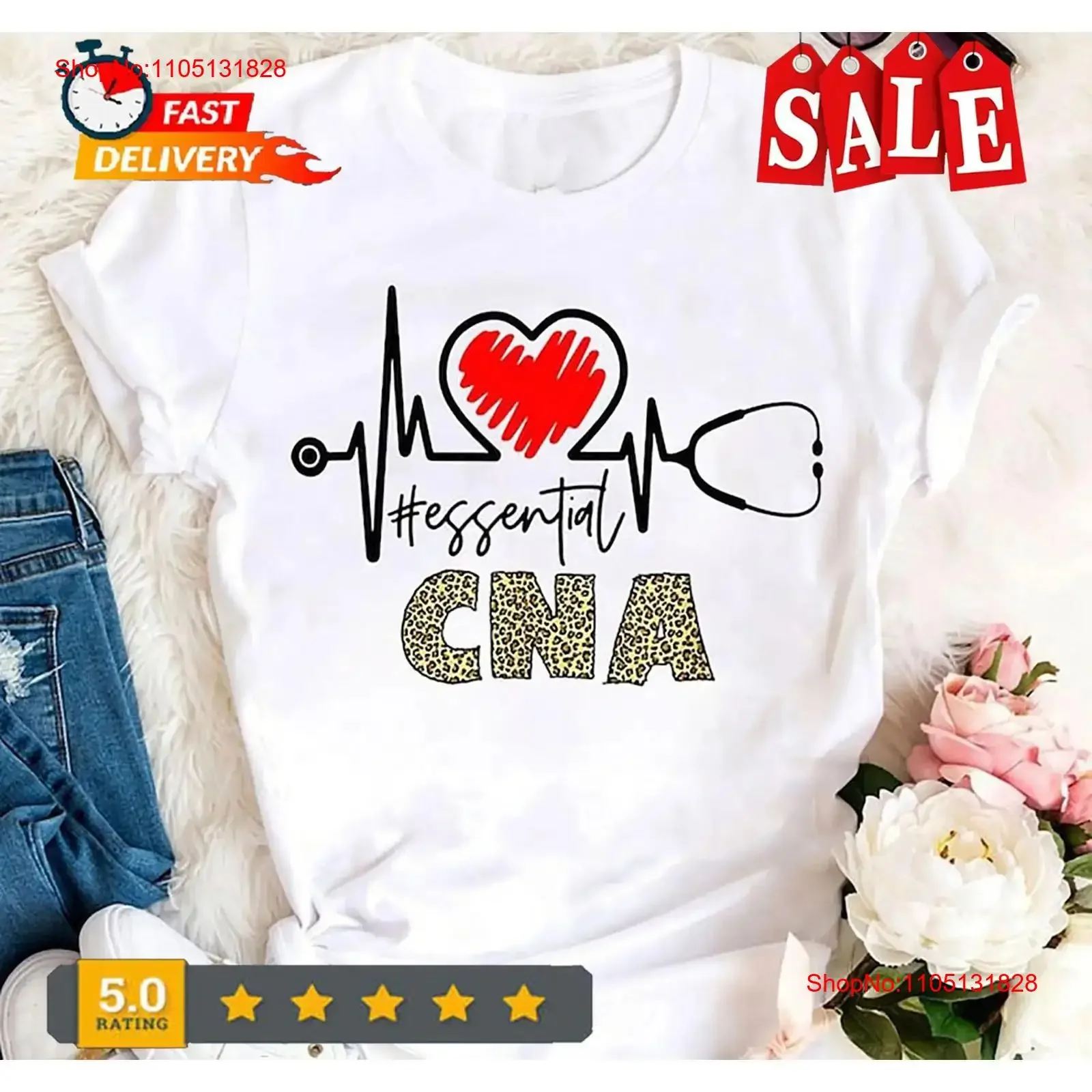 

Футболка CNA с леопардовым принтом для медсестры, винтажная стираная графика, растянутая, стильная, слегка уличная одежда, дышащая, мягкая