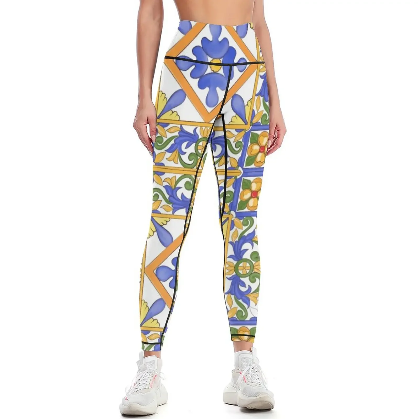 

Citrus,Sicilian style summer decor pattern Leggings sport pants Women's sports pants Womens Leggings