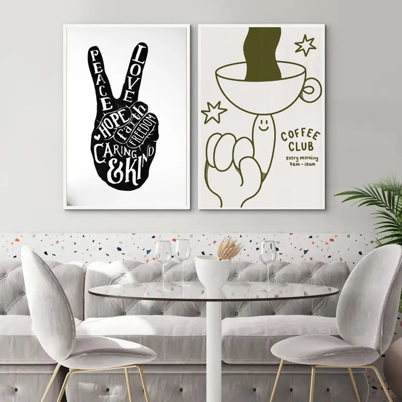 1pc Rock Hand Print Colours Poster Canvas Wall Art Gift for Home Trendy Aesthetic Retro Character Design Funky Cartoon Unframe