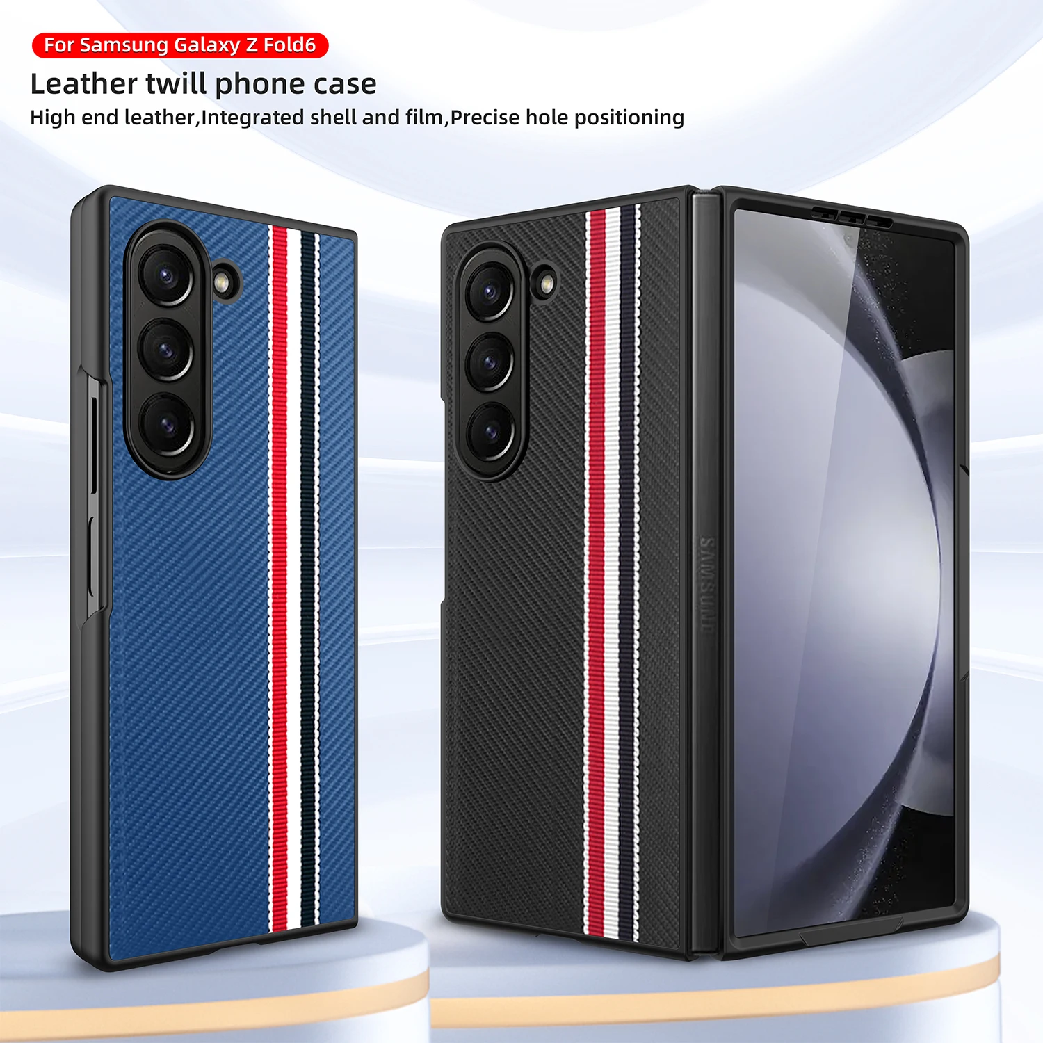 

For Samsung Galaxy Z Fold 6 Case Ultra-thin Classic Striped Matte PU Leather with Tempered Film Shockproof Protection Back Cover