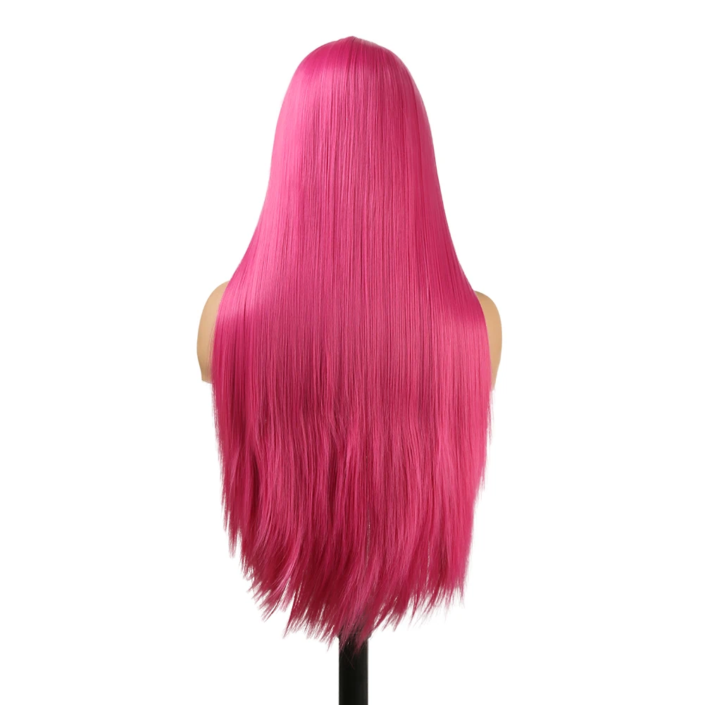 AIMEYA Synthetic No Lace Wig Pink Wig Baby Hair Middle Part Long Straight Hair Heat Resistant Fiber Hair Cosplay Wigs for Women