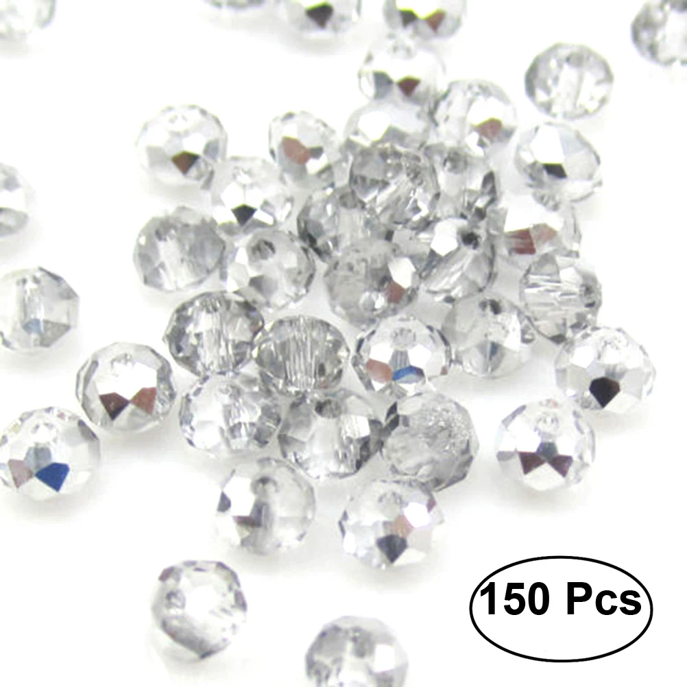 

150Pcs Faceted Glass Beads DIY Crafts Rondelle Smooth for Bracelets Necklaces Card Keychain Decoration Purple 3x4mm