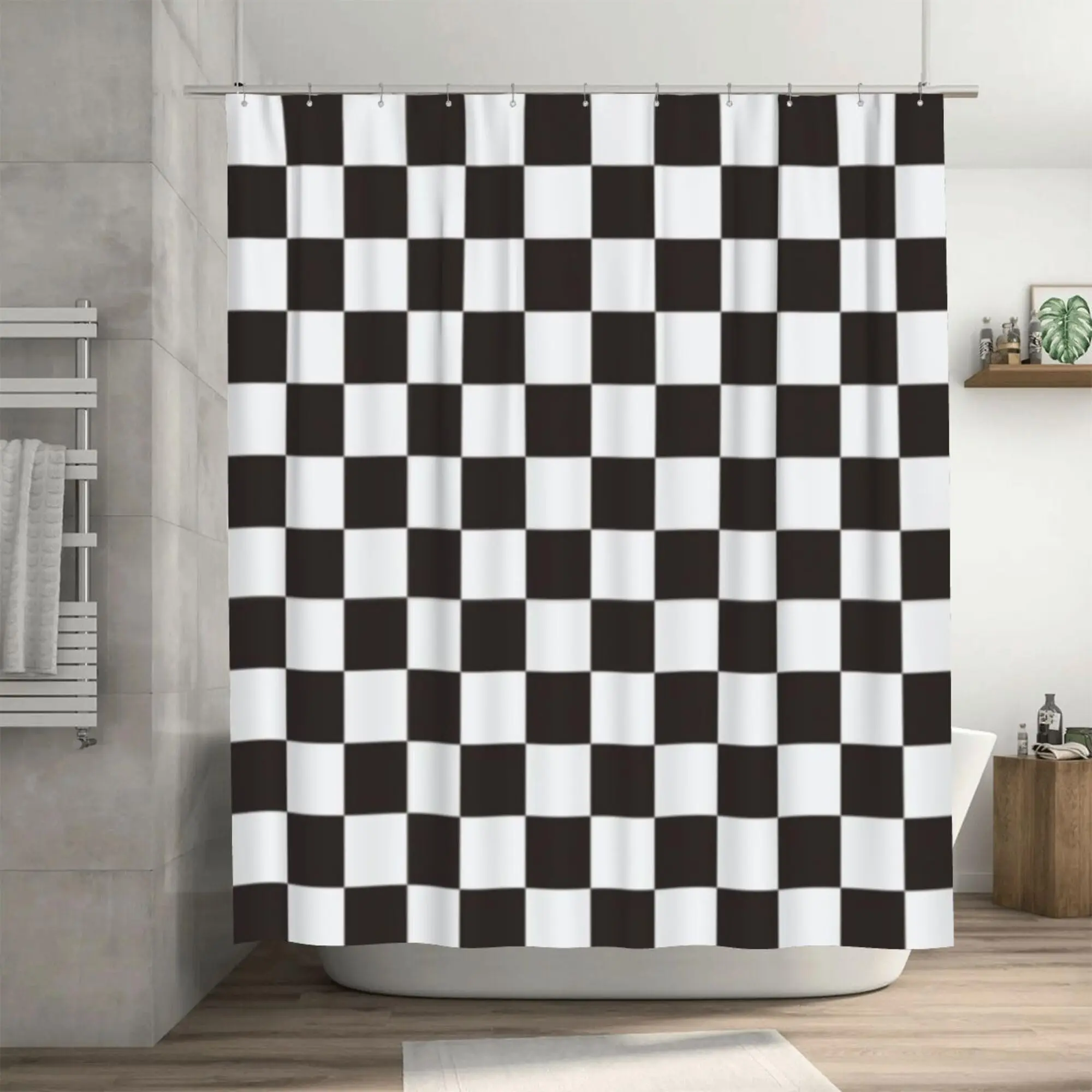 Checkered Shower Curtain, Black and White Grid Bathroom Curtains Retro Checkerboard Shower Curtain Vintage Aesthetic Waterproof