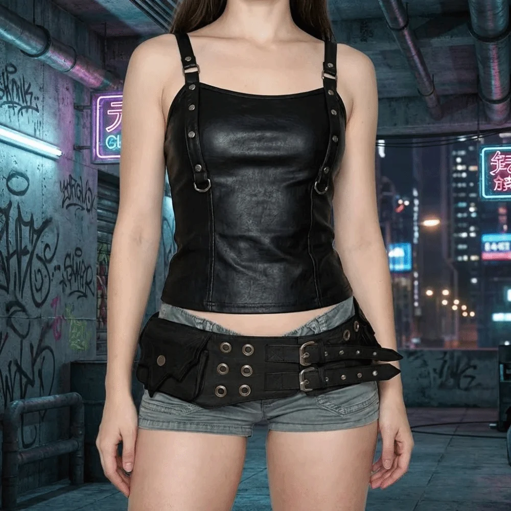 

Винтажная женская поясная сумка с круглыми люверсами, шикарная, из искусственной кожи, водонепроницаемая, легкая, декоративная, для повседневного использования