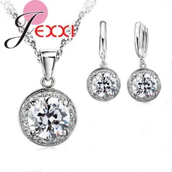 New Wedding Fine Jewelry Sets Real Pure 925 Sterling Silver Cubic Zircon CZ Pendant Necklaces Earring Jewelry Set