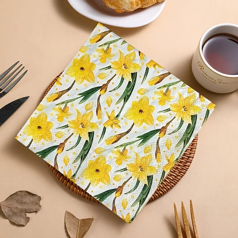 النرجس مع أوراق نمط المناديل المتاح ورقة المفارش DIY بها بنفسك حفلة عشاء الجدول إعداد ورق زينة إبداعي