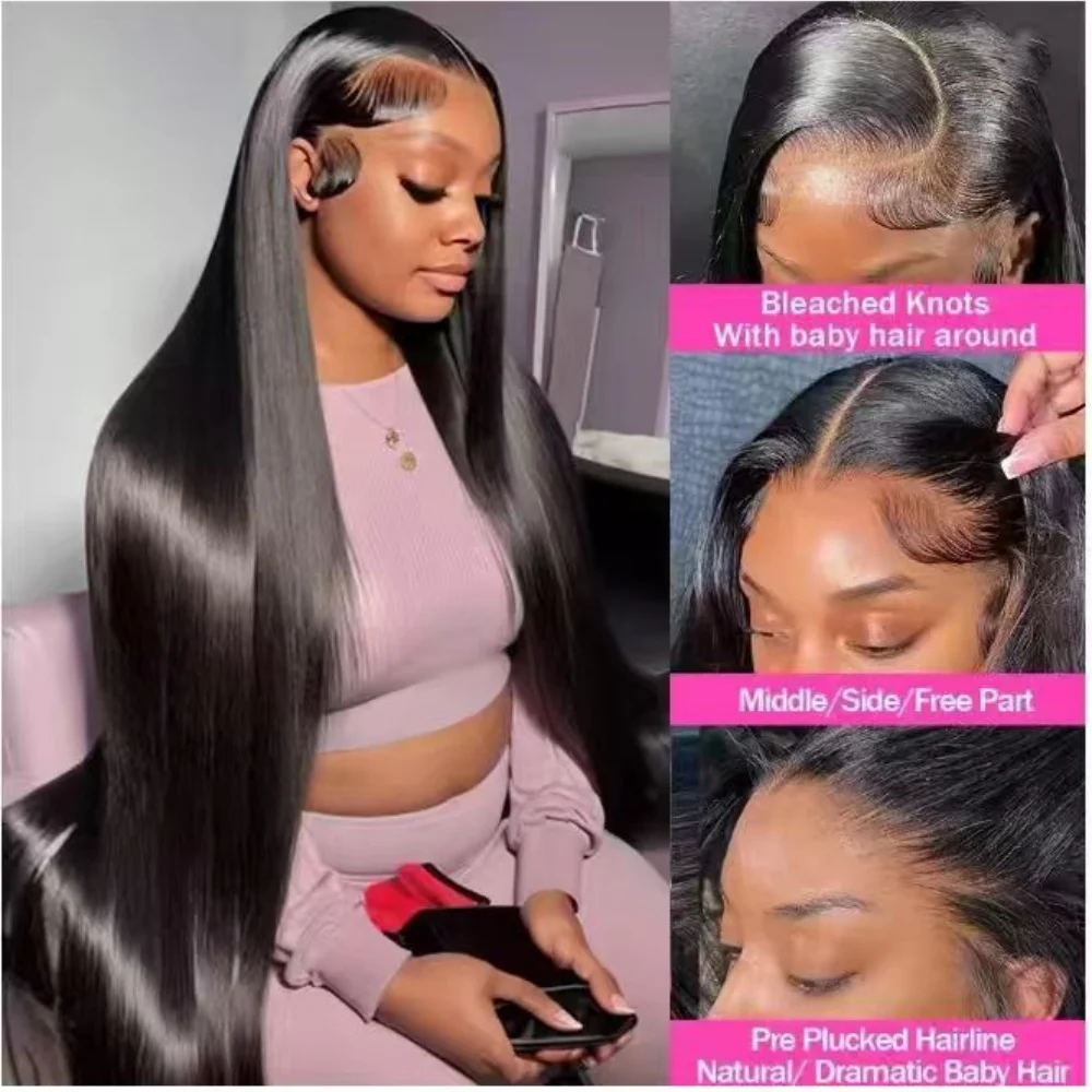 250 الكثافة 13x4 13x6 كامل أمامي 360 HD الدانتيل الشفاف 30 40 بوصة طويل مستقيم 5x5 إغلاق الشعر البشري قبل قطعها الباروكات